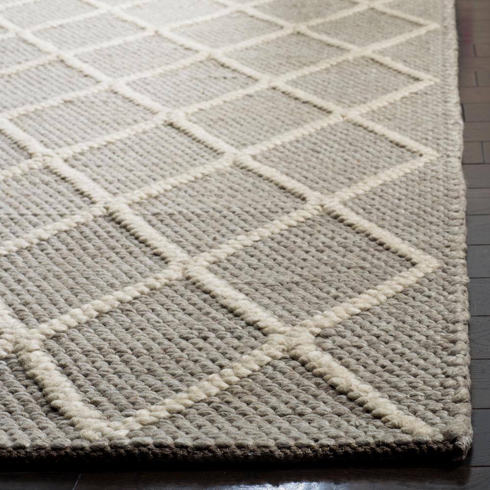 Grey and Off-White Hand-Tufted Wool and Silk Runner Rug