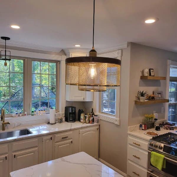 60 -Watt 1-Light Brass Gold Mesh Pendant Light with Leather Accent, No Bulbs Included