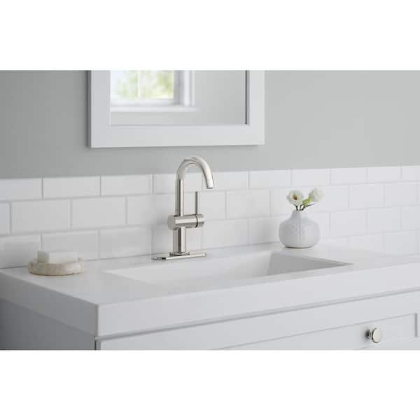 Dorind Single Hole Single-Handle Deck Mount High-Arc Bathroom Faucet in Polished Nickel