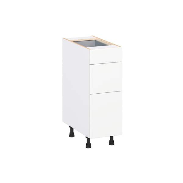 J COLLECTION Timberline 12 in. W x 24 in. D x 34.5 in. H Assembled Slab Drawer Base Kitchen Cabinet in Bright White with 3-Drawers
