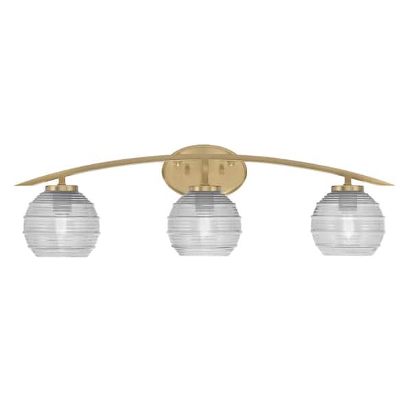 Unbranded Siena 29 in. 3-Light Vanity Light New Age Brass with Clear Ribbed Glass Shades