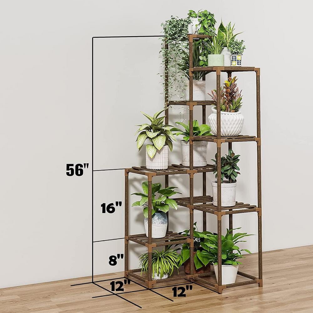 Tall Natural Wood 5-Tier Corner Plant Stand for Indoor and Outdoor Use
