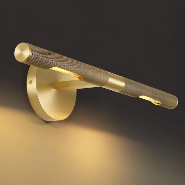 PUYRNF 24 in. 2-Light Brass Dimmable LED Wall Sconce, 360° Rotatable Wall Sconce, Picture Light for Artwork (Bulbs Included)