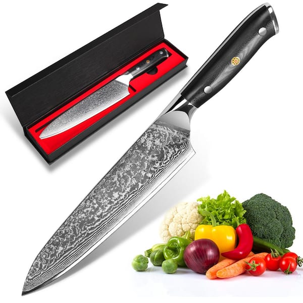 Unbranded 8 in. Damascus Steel Chef Knife High-Carbon Steel Partial Tang Japanese Chef's Knife with Glass Fiber Handle (Set of 1)