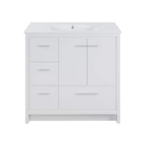 Virage 18.3 in. W x 36 in. D x 33.46 in. H 1 Sink Freestanding Bath Vanity in White with White Ceramic Top