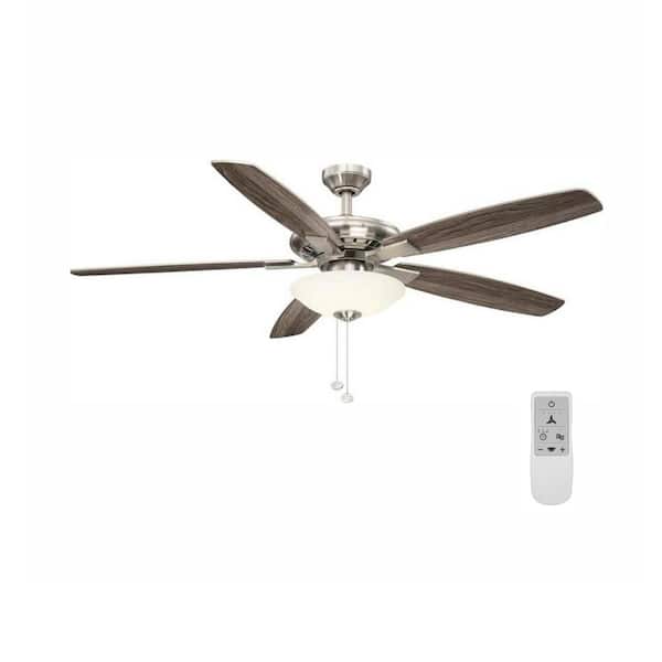 Hampton Bay Menage 56 in. Integrated LED Brushed Nickel Ceiling Fan with Light and Remote Control Works with Google and Alexa