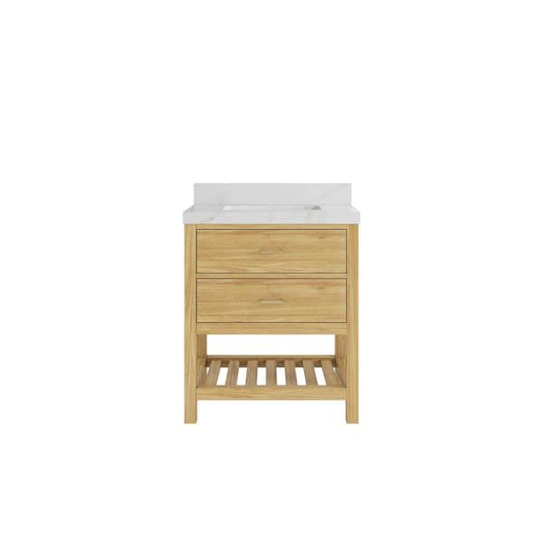 Willow Collections Parker Teak 30 in. Single Sink Freestanding Light Natural Bath Vanity with Calacatta Sienna Quartz Top Unassembled