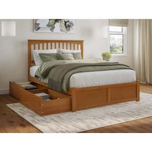 Mission Light Toffee Natural Bronze Solid Wood Frame Queen Platform Bed with Footboard and Storage Drawers