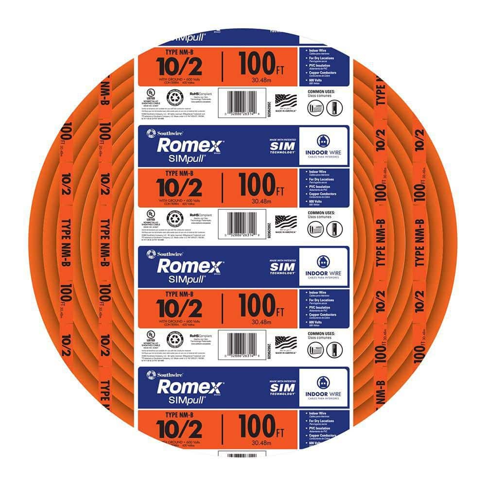 Southwire 100 ft. 10/2 Orange Solid Romex Simpull CU NM-B W/G Wire