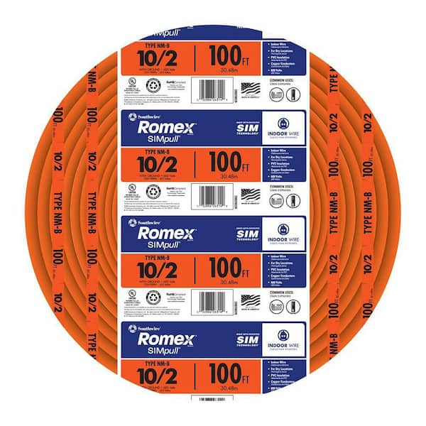 Southwire 100 ft. 10/2 Orange Solid Romex Simpull CU NM-B W/G Wire