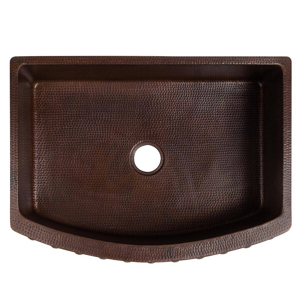 30" Hammered Copper Farmhouse Sink with Barrel Strap Design