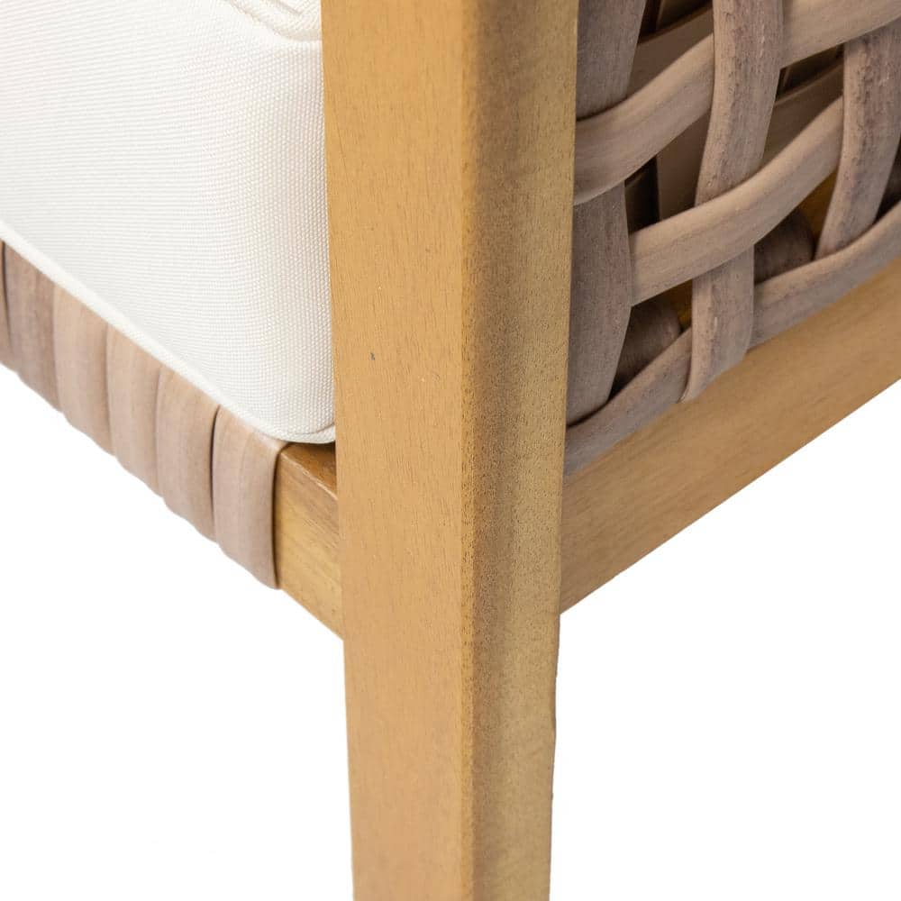 Teak Faux Rattan Club Armchair with Beige Cushions