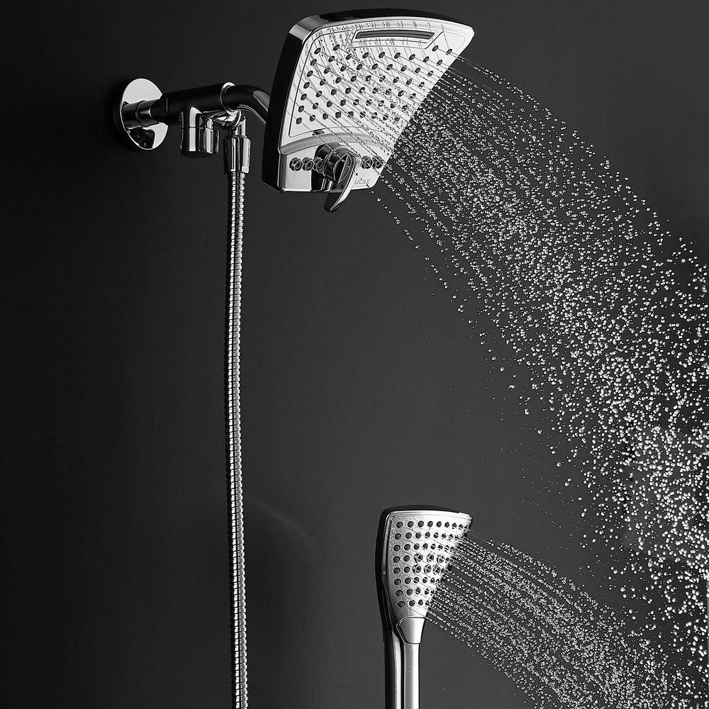 Chrome Wall Mounted Dual Shower Heads with Handheld Pulse
