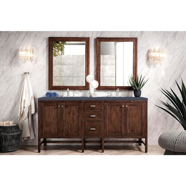 Addison 72 in. W x 23.5 in.D x 35.5 in. H Double Bath Vanity in Mid Century Acacia with Quartz Top in Charcoal Soapstone