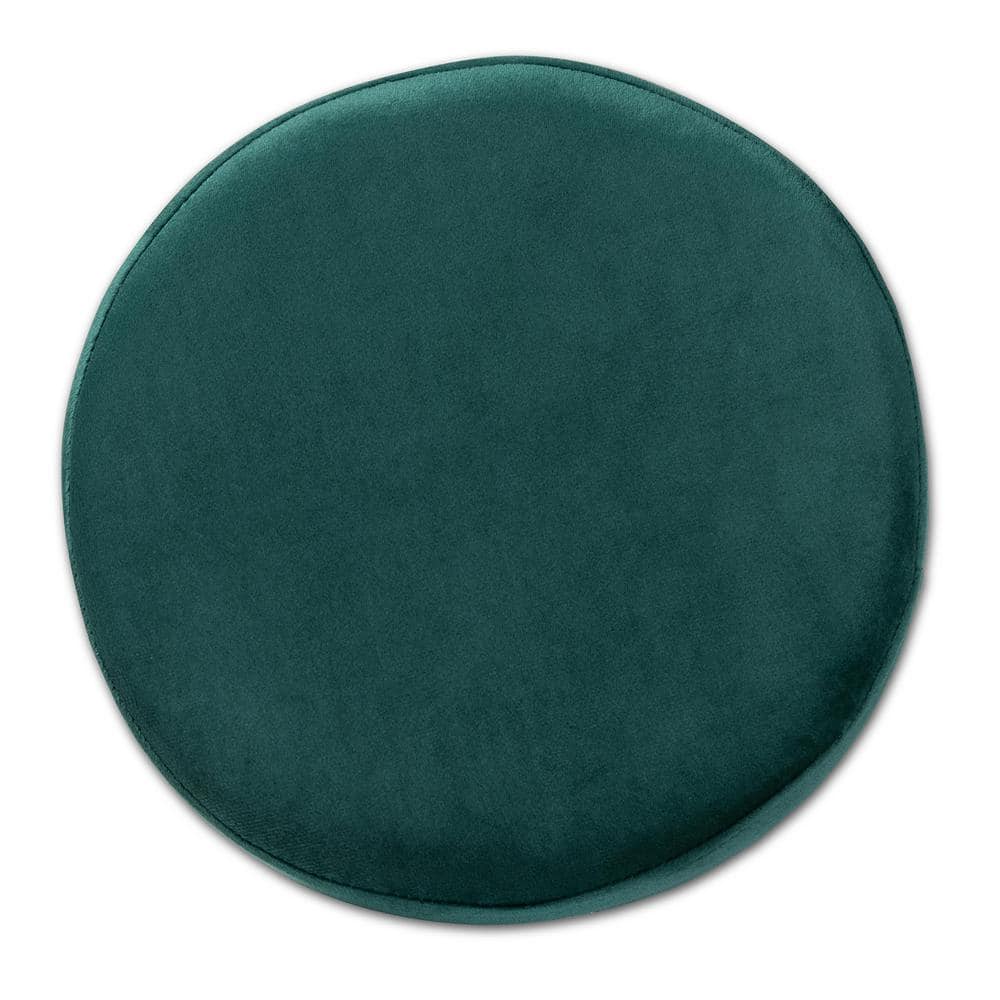 Thurman Luxe Green Velvet and Gold Metal Round Ottoman