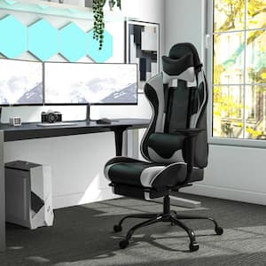 Nyomi White Polyvinyl Gaming Chair with Adjustable Footrest and Headpillow