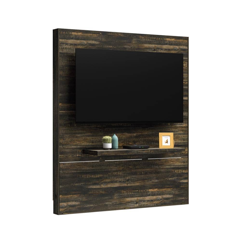 Carbon Oak 84" Entertainment Wall with Cabinet and Mount