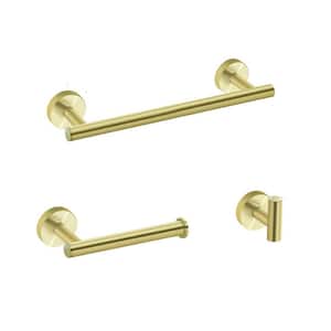 13.8 in. Stainless Steel Wall Mounted Bath Hardware Set with Hook, Toilet Paper Holder, Towel Bar in Gold (3-Pieces)