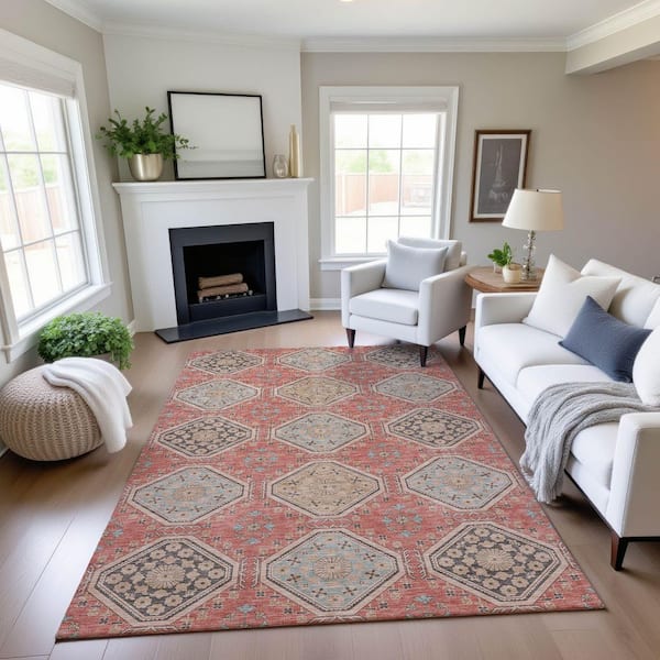 Mayfield Premium Machine Washable Abstract AMF1442 Salmon 9 ft. x 12 ft. Area Rug