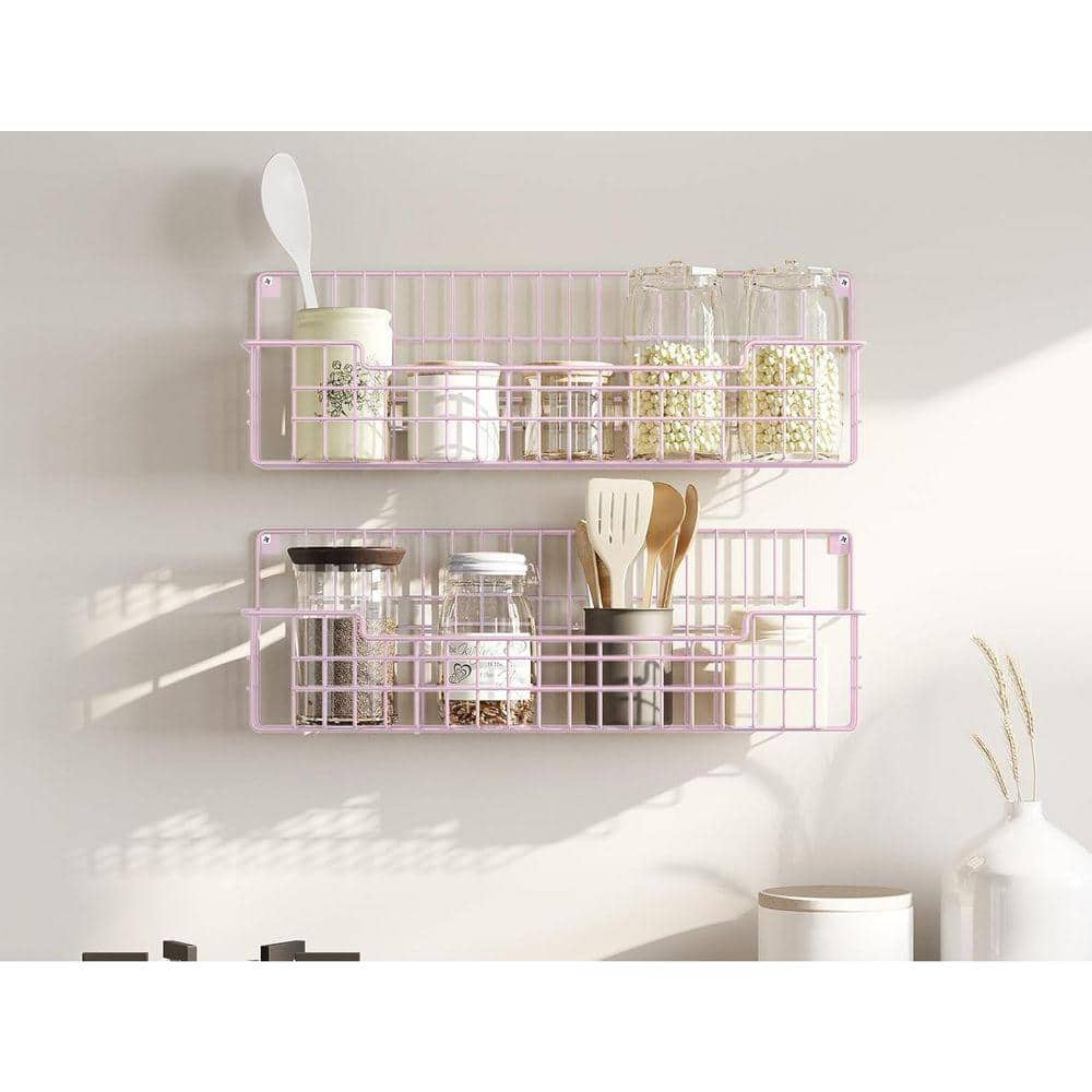 Whatseaso 14.57 in. (Pack-4) Metal Wall Mount Spice Rack in Pink ...