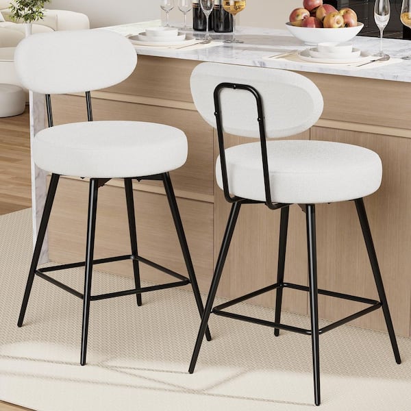 Hommpa 26in. H White Swivel Upholstered Bar Stools Counter Height Bar Stools with Adjustable Foot Pads (Set of 2)