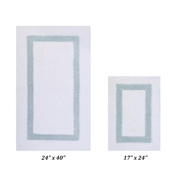 Hotel Collection White/Blue (17" x 24" : 24" x 40") 100% Cotton 2 Piece Bath Rug Set