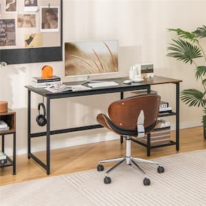 59 in. Rectangular Black Wood Home Office Computer Desk Study Laptop Table Detachable Shelf