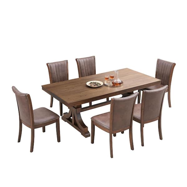 Wood Dining Table 78.74 in.Rectangular Rubber Wood Dining Table with Wooden Trestle Pedestal Base