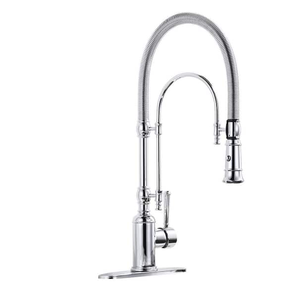 Single Handle Pull Down Sprayer Kitchen Faucet Solid Brass in Polished Chrome