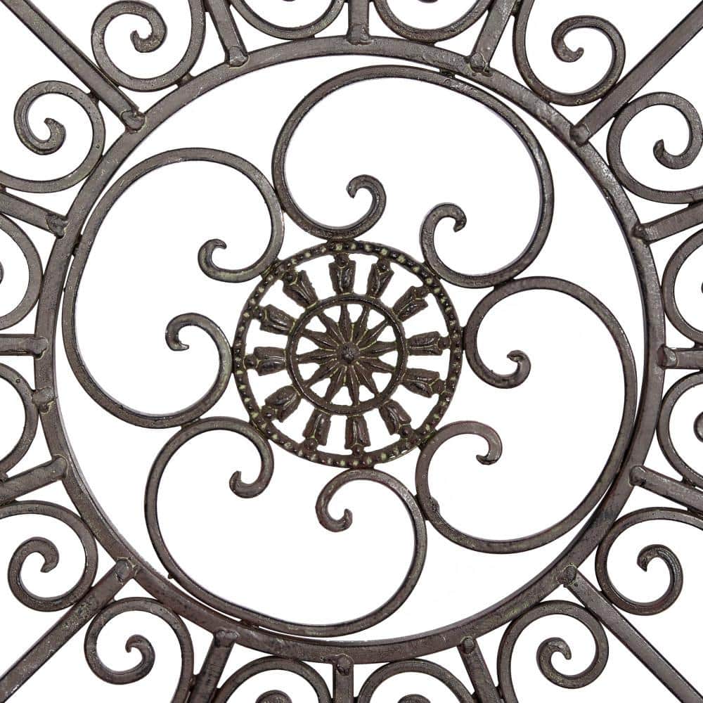 Black Iron Scrollwork and Fleur De Lis Round Wall Sculpture