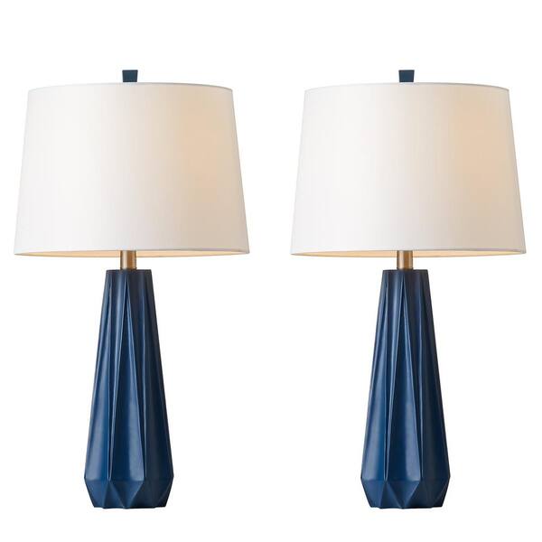 KAWOTI 27 in. Blue Column Polyresin Table Lamp Set (Set of 2) 21111 ...