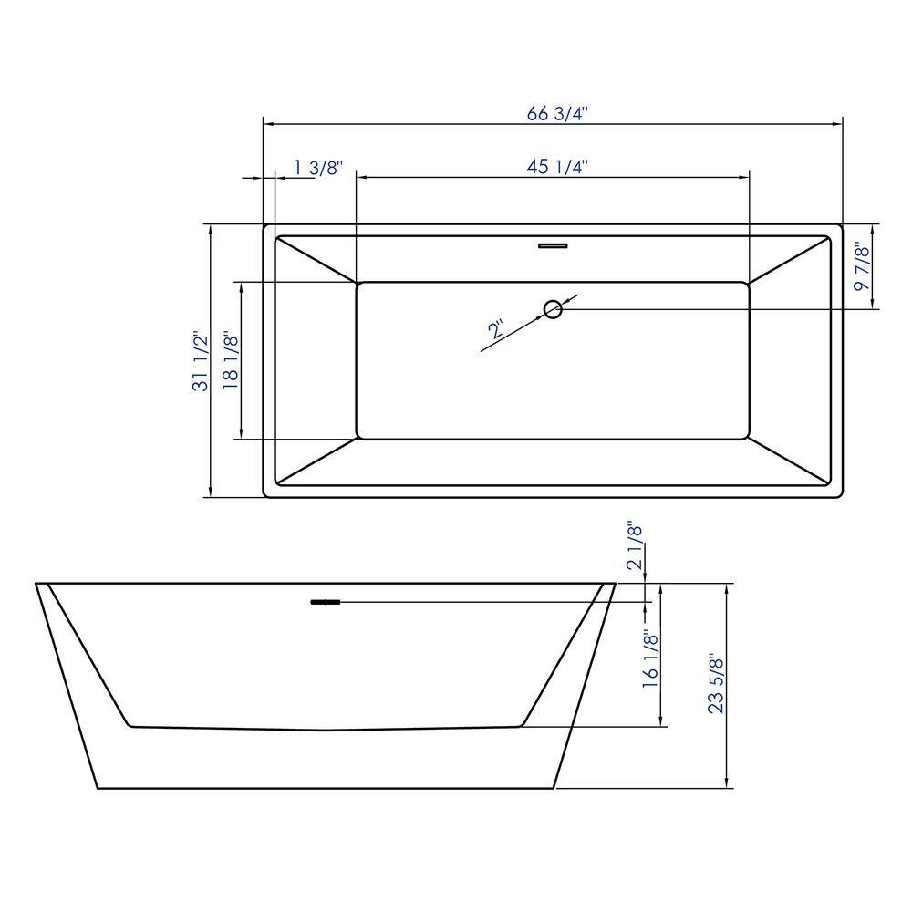 67'' White Freestanding Acrylic Soaking Bathtub