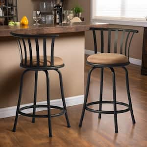 Pistil 24 in. Camel Slat Back Metal Frame Swivel Counter BarStool With Fabric Cushioned Seat(Set of 2)