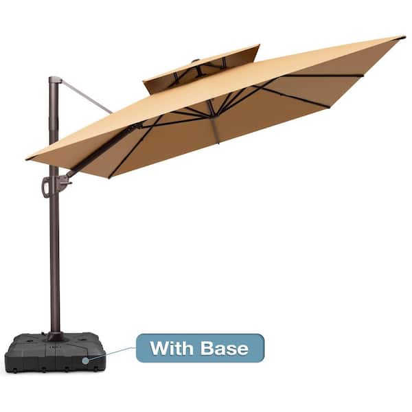12 ft. x 9 ft. Outdoor Cantilever Umbrella with 6 Tilt Angles Rotatable Offset Patio Umbrella with 260 lbs Base in Tan