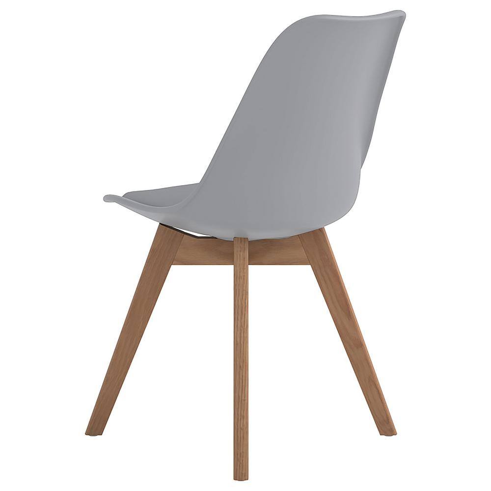 Transitional Gray Faux Leather Upholstered Side Chair with Oak Legs