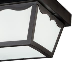 Independence 2-Light Black Outdoor Porch Ceiling Flush Mount Light with Frosted Glass (1-Pack)