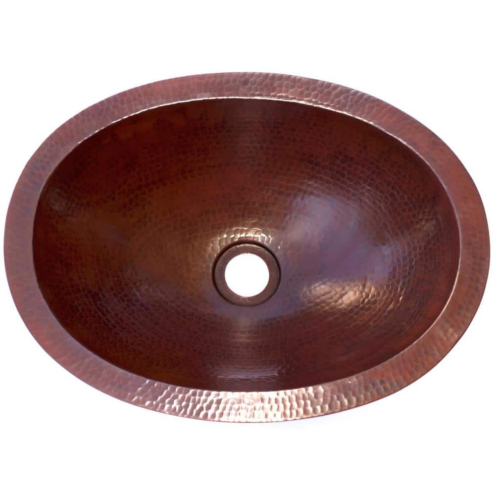 Antique Hammered Copper Oval Undermount Bathroom Sink