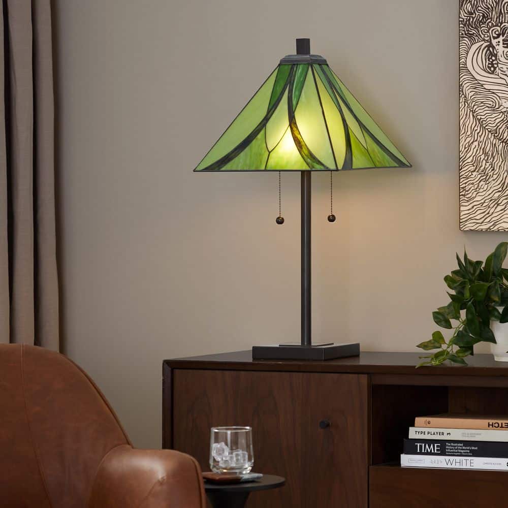 Ren 30.25 in. Green Stained Glass and Oil Rubbed Bronze Metal Table Lamp price history on PriceWatchPro