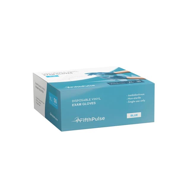 Extra Large - Vinyl Gloves, Powder Free - Medical Examination Disposable Gloves - Blue - (50-Count)