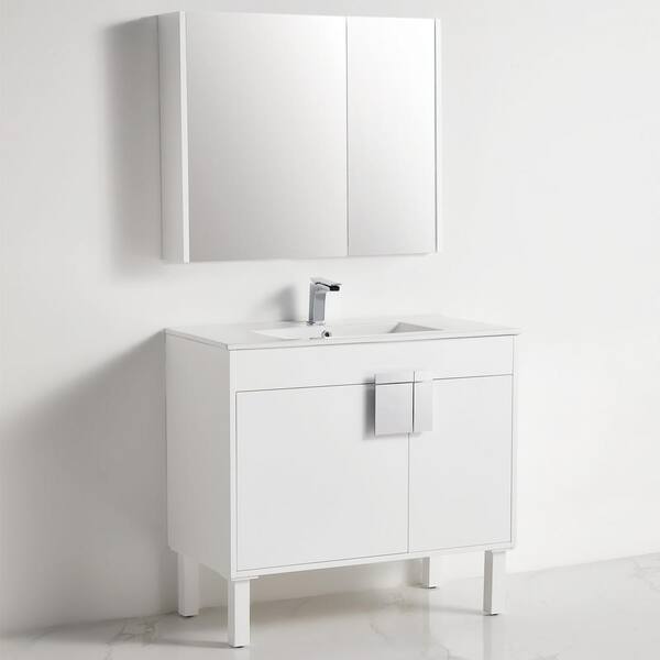 White Ceramic Basin Countertop, 36 X 18 Bathroom Vanity