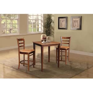 3 PC Set - Espresso/Cinnamon Solid Wood 30 in. Square Table with 2 Side Stools