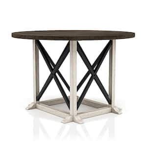 Riamonte 47 in. Round Dark Walnut and Antique White Dining Table (Seats 4)