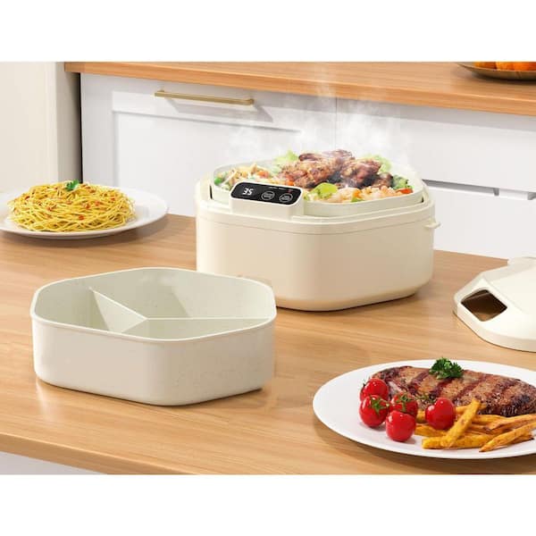 Cordless Electric Lunch Box, 1L Heated Food Container, Fast Heating, 3-Compartment Tray for Office, Car, Camping