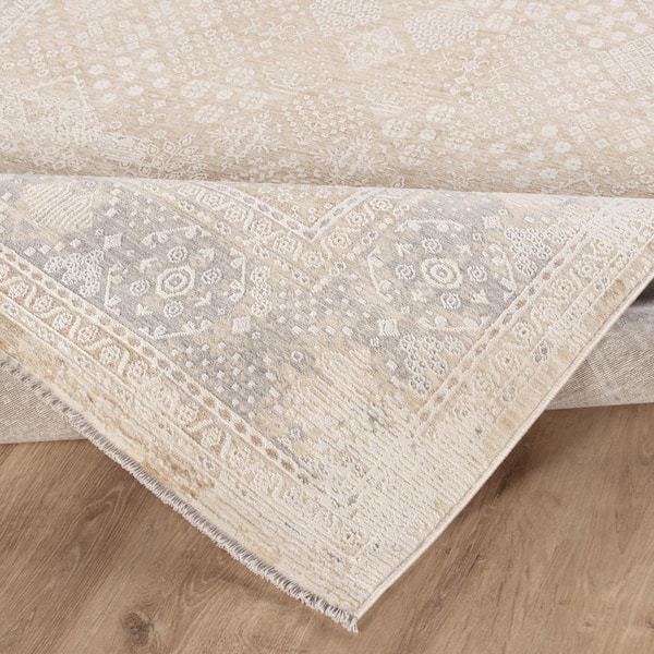 Eterna Beige/Light Blue 12 ft. x 15 ft. Geometric Area Rug