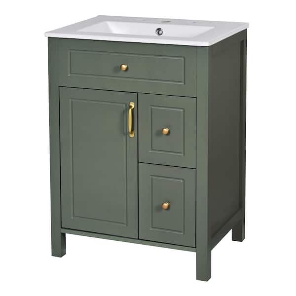 24 in. Green Wood Rectangle Vessel Sink Bathroom Vanity Combo with 1 Soft Close Door, 2 Soft Close Drawers