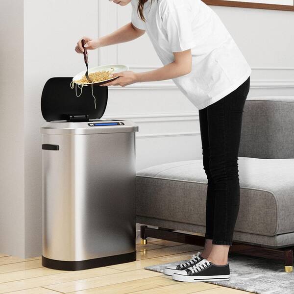 Unbranded - 13 Gal. Black Silver Touchless Automatic Metal Trash Can with Full Intelligent Sensor, Hands-Free and Quiet Operation