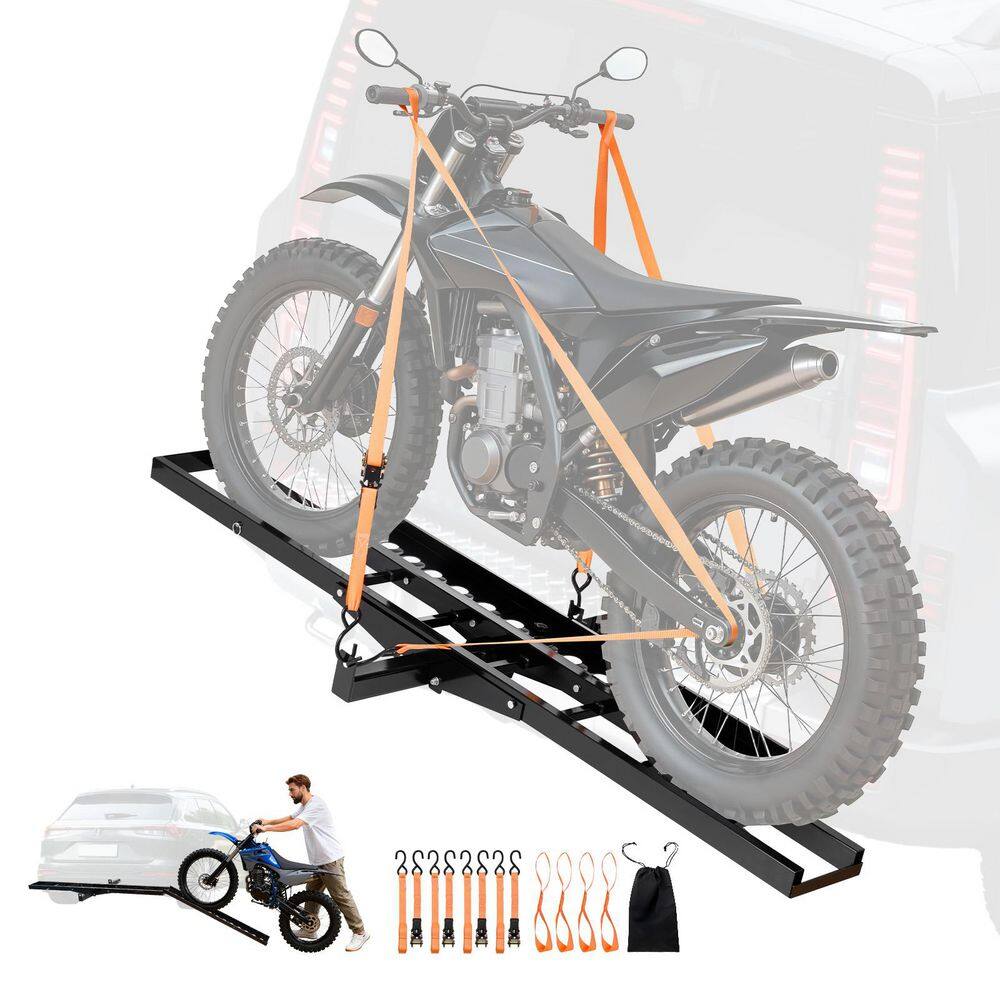 Motorcycle Carrier, 500 lbs. Capacity, Heavy Duty Steel Hitch Mount Rack with 47in. Ramp, Ratchet Straps & Stabilizer price history on PriceWatchPro