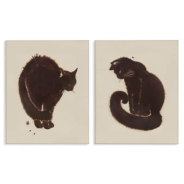 Stupell Industries Simple Cats on Beige by Grace Popp 2 Pieces Unframed Animal Graphic Art Print 20 in. x 16 in.