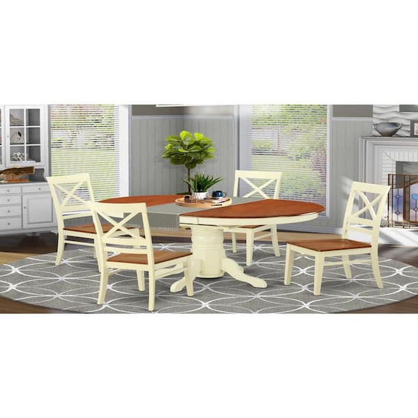 East West Furniture 5-Piece Oval Buttermilk and Cherry Finish Solid Wood Top Dining table with 4 Chairs with Lattice Back