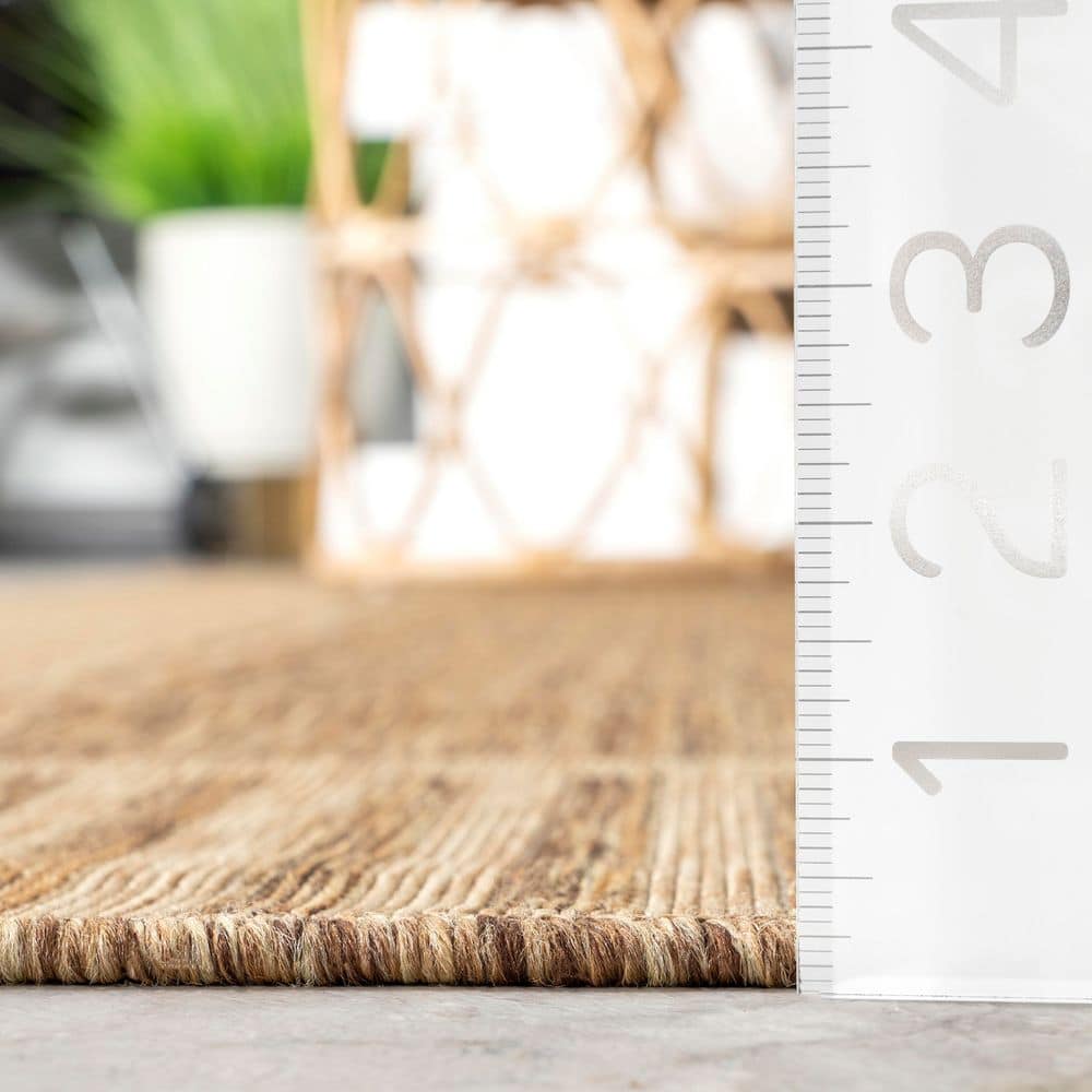 Asha Light Brown Synthetic Flat Woven Striped Area Rug